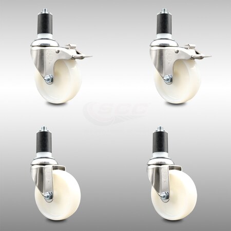 Service Caster 4 Inch 316SS Nylon Swivel 1-5/8 Inch Expanding Stem Caster Lock Brake SCC, 2PK SCC-SS316TTLEX20S414-NYS-2-S-2-158